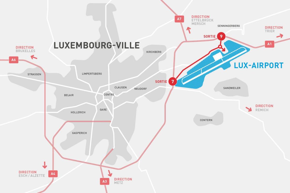 žemėlapis Liuksemburgo oro uostas