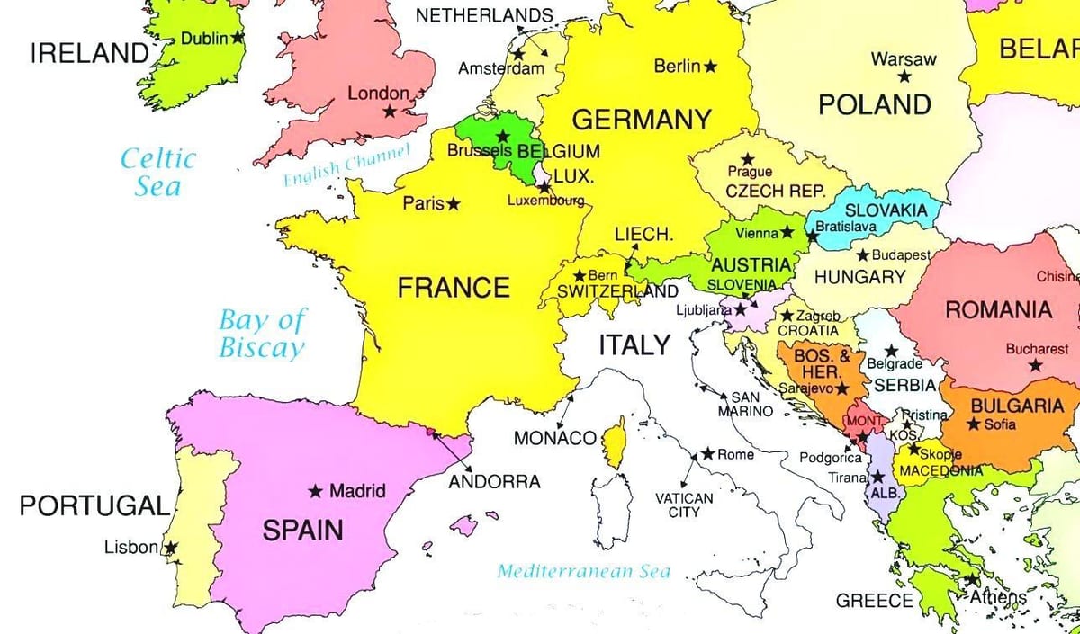 europos žemėlapis, kuriame Liuksemburgas